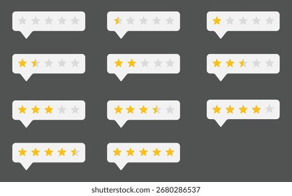 Calificación de una a cinco estrellas, nos califican, revisan el conjunto de iconos de Vector aislado sobre fondo gris. Concepto de Comentarios Cliente. Ilustración vectorial.-1	