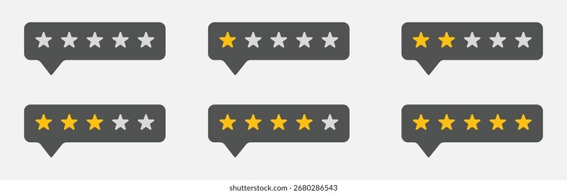Calificación de una a cinco estrellas, nos califican, revisan el conjunto de iconos de Vector aislado sobre fondo gris. Concepto de Comentarios Cliente. Ilustración vectorial.-1	