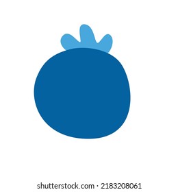 Un arándano plano aislado en un fondo blanco. Caricatura de un solo arándano.  Ilustración moderna y minimalista a mano de bayas, delicioso elemento de arándano azul para su diseño. Bayas de verano.