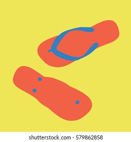 one flip flop upturned and the second is simple. untidy creative & concept flip-flops on the beach in a Warm colors. 