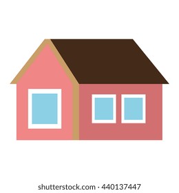 one floor pink house with blue windows and brown roof over isolated background,vector illustration