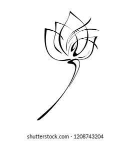 one flower Bud on the stem in black lines on white background