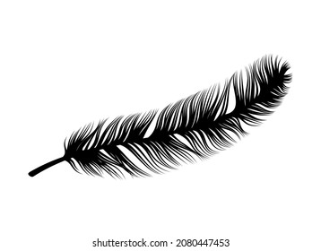 One fluffy bird feather black silhouette icon vector. Black feather icon isolated on a white background. Quill design element