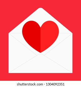 one folding red heart with white envelope for pattern and design.