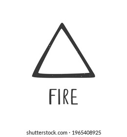 One of the four elements. Alchemy pictograph of Fire isolated on transparent background. Minimalistic caption icon. Vector shabby hand drawn illustration