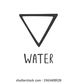 One of the four elements. Alchemy symbol of Water isolated on transparent background. Minimalistic caption icon. Vector shabby hand drawn illustration