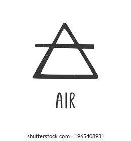 One of the four elements. Alchemy symbol of Air isolated on transparent background. Minimalistic caption icon. Vector shabby hand drawn illustration