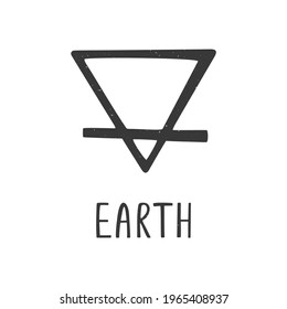 One of the four elements. Alchemy symbol of Earth isolated on transparent background. Minimalistic caption icon. Vector shabby hand drawn illustration