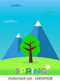 One of the four seasons, Spring with flower and mountain