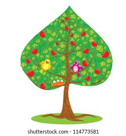 One of Four seasons - summer - tree and funny bird.