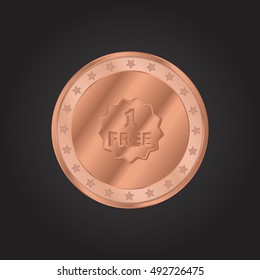 One Free embossed realistic bronze coin precious Icon / Logo Design