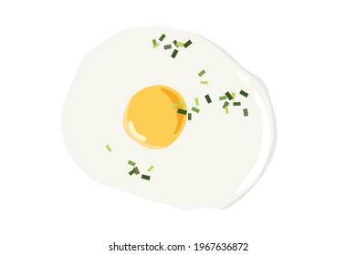 One fried egg with spring onion. Overhead view of isolated eggs. Vector illustration isolated on white background. Flat design style for menu, cafe, restaurant, poster, banner, emblem, sticker.