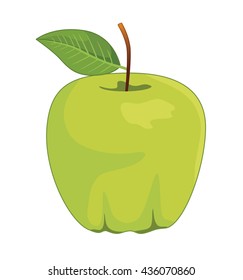 One full green apples . Vector illustration