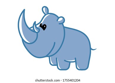 One full length baby rhino illustration for children. Smiling mascot on a white background. Flat design.