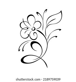 one full-blown flower with large petals on a curved stem with one leaf and curl. graphic decor
