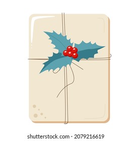 Un regalo en un paquete de artesanía con ungüento para las vacaciones.Eco-envasado en un estilo rústico.Ilustración vectorial