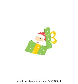 one gift & santa claus peeking out Christmas illustration isolated in a white background