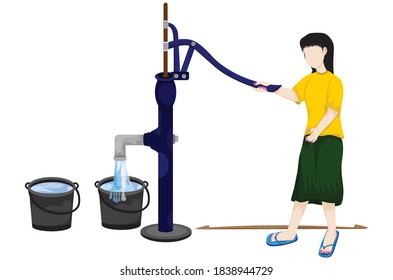 one girl harvest water from underground vector design