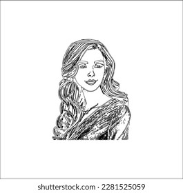 One girl vector line art work.