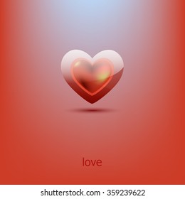 one glass heart, shadow, vector