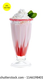 One glass of strawberry milkshake cocktail isolated on white background