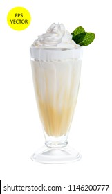 One Glass Of Vanilla Milkshake Cocktail Isolated On White Background