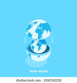 one globe inside another, isometric image