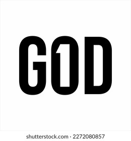 One God. GOD word illustration design with number one in letter O in negative space.