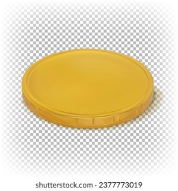 One gold chocolate coin in foil. Vector illustration isolated on white background.