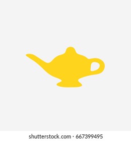 one gold single magic lamp vector icon. clean old modern golden aladdin or Genie's wish lamp isolated cartoon flat design