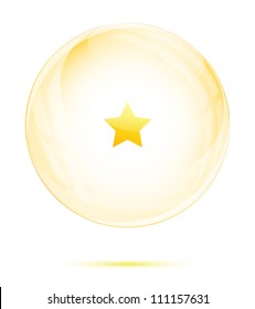 One golden star in the glass sphere isolated on white