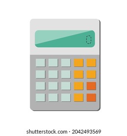 One gray calculator with orange buttons for school in cartoon style, isolated on a white background