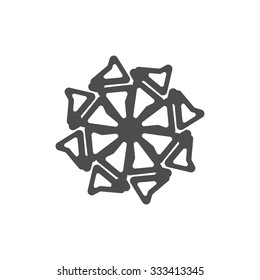 One gray snowflake on a white background.