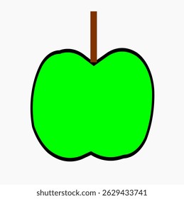 one green apple with a brown stem 