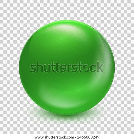 One green ball isolated on transparent background. Realistic 3d green sphere. Glass glossy vector ball with shadow. Abstract crystal magic sphere illustration eps10