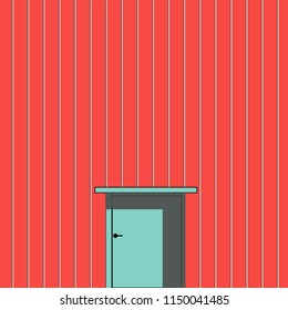 One green door with red wall minimal style vector design vintage color. 