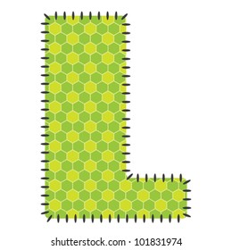 One green letter L with pattern. Stitched Type.