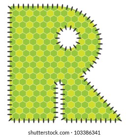 One green letter R with pattern. Stitched Type.