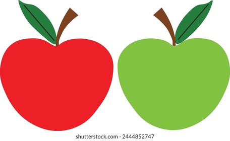 One Green and One Red Apple Vector Art.