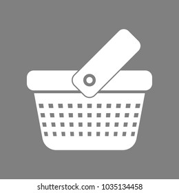 One grip shopping basket with four rows of holes. Vector. White icon on medium gray background. Isolated.