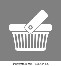 One grip shopping basket with linear holes. Vector. White icon on medium gray background. Isolated.