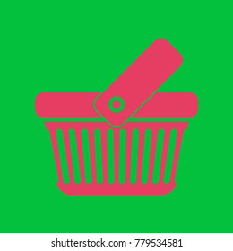 One grip shopping basket with linear holes. Vector. Paradise pink icon on dark pastel green background.