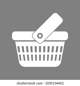 One grip shopping basket with two rows of holes. Vector. White icon on medium gray background. Isolated.