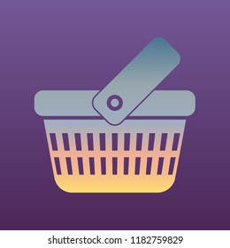 One grip shopping basket with two rows of holes. Vector. Evening gradient icon at violet background.