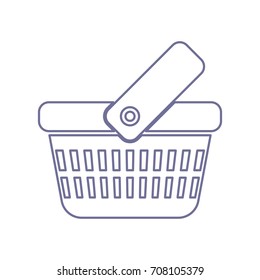 One grip shopping basket with two rows of holes. Vector. Violet linear icon on white background. Isolated.