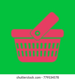 One grip shopping basket with two rows of holes. Vector. Paradise pink icon on dark pastel green background.