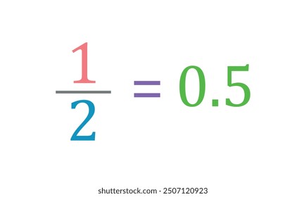 One half fraction equal zero point five decimal number.