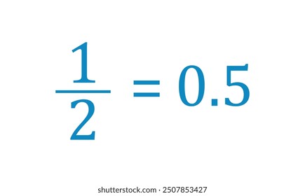 One half fraction equal zero point five decimal number.