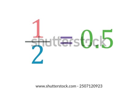 One half fraction equal zero point five decimal number.