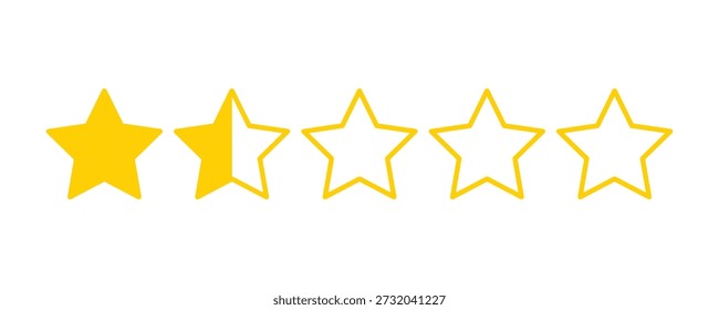 Icono de calificación de una estrella y media. Signo y símbolo de Comentarios de revisión de Cliente. 1.5 Insignia de puntuación de rango. Ilustración vectorial aislada sobre fondo blanco.